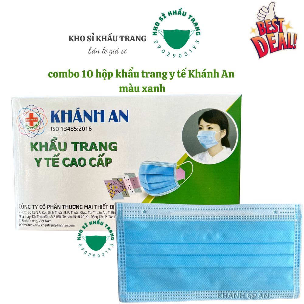 Combo 10 hộp khẩu trang y tế Khánh An 4 lớp kháng khuẩn dày