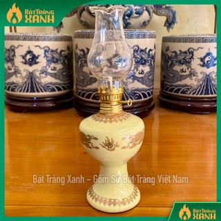 Đèn dầu gốm sứ bát tràng men ngà vàng kim, đèn dầu thắp ban thờ, đèn dầu châm hương