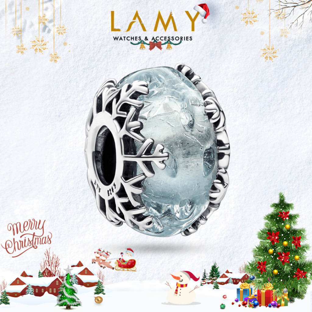 Charm bạc CDE Winter Blue Snowflake Murano Charm thủy tinh CDE1143