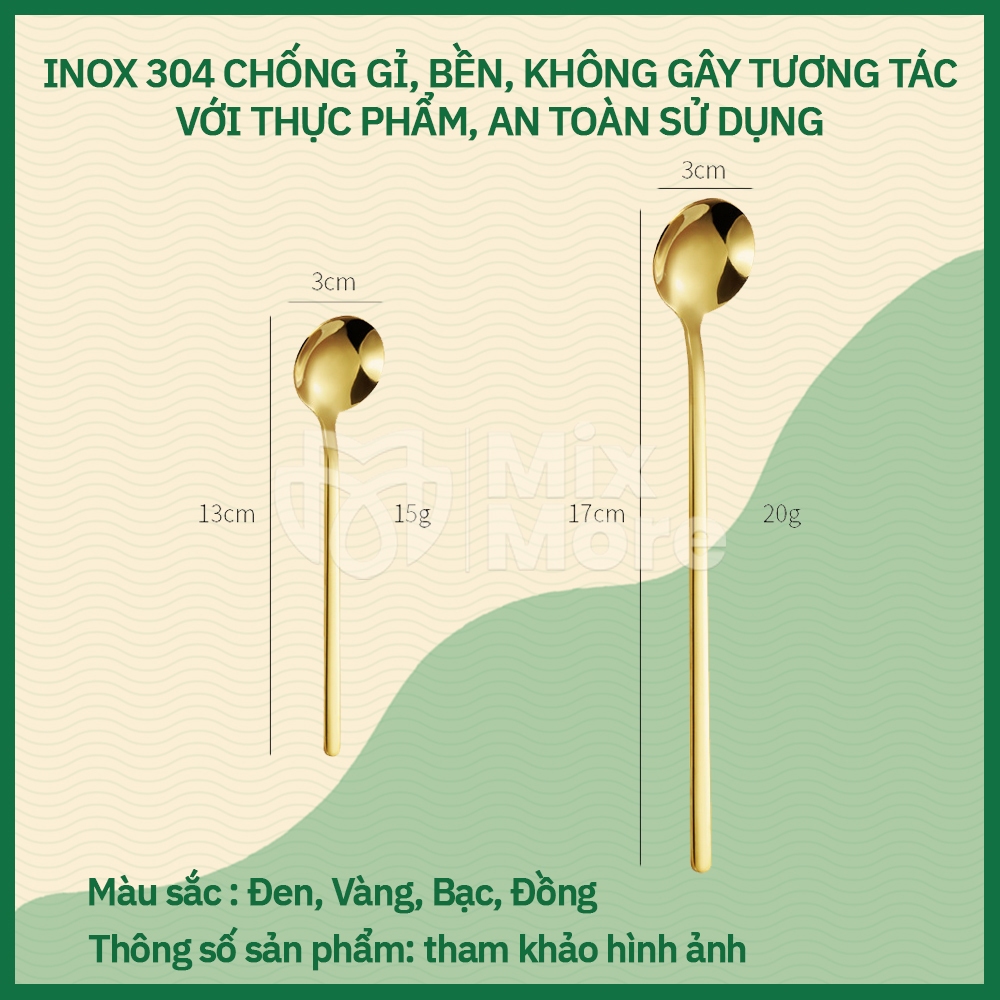 Combo 10 muỗng, thìa inox cafe 304 đầu tròn, pha cà phê, trà cao cấp, sang trọng Mixmore