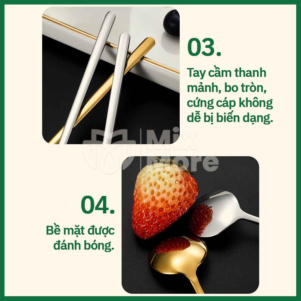 Combo 10 muỗng, thìa inox cafe 304 đầu tròn, pha cà phê, trà cao cấp, sang trọng Mixmore