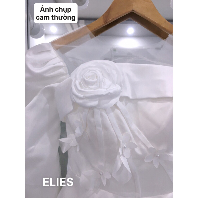 ELIES đầm cưới tay dài kết hoa 3D đan dây sau lưng