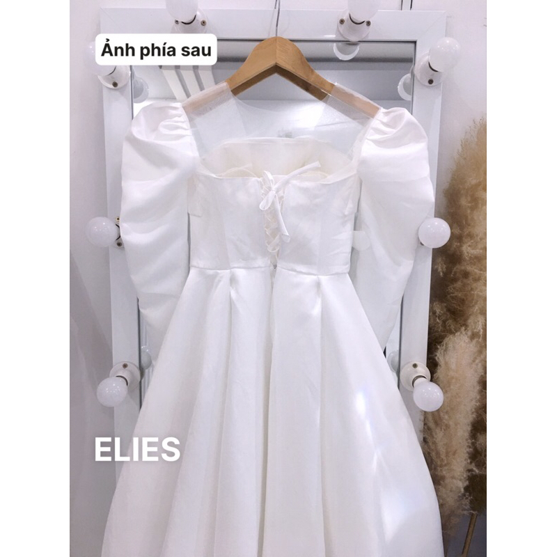 ELIES đầm cưới tay dài kết hoa 3D đan dây sau lưng
