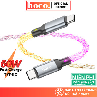 Dây sạc nhanh TypeC 60W Hoco cáp tích hợp đèn phát sáng đổi màu siêu bền cho máy android máy tính bảng