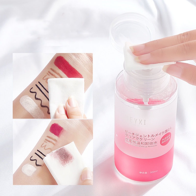 Nước tẩy trang đào Heyxi dung tích 300ml dịu nhẹ, Nước tẩy trang không cồn hương đào thơm tẩy sạch bụi bẩn sâu trong da