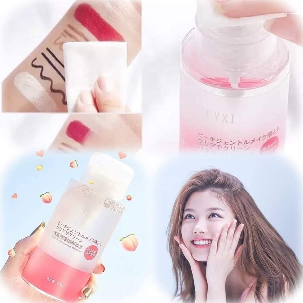 Nước tẩy trang đào Heyxi dung tích 300ml dịu nhẹ, Nước tẩy trang không cồn hương đào thơm tẩy sạch bụi bẩn sâu trong da
