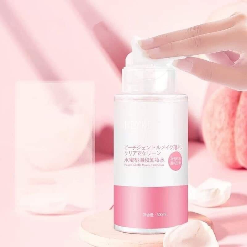 Nước tẩy trang đào Heyxi dung tích 300ml dịu nhẹ, Nước tẩy trang không cồn hương đào thơm tẩy sạch bụi bẩn sâu trong da