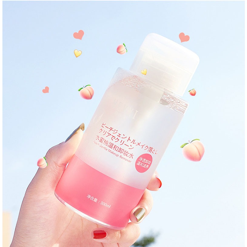 Nước tẩy trang đào Heyxi dung tích 300ml dịu nhẹ, Nước tẩy trang không cồn hương đào thơm tẩy sạch bụi bẩn sâu trong da