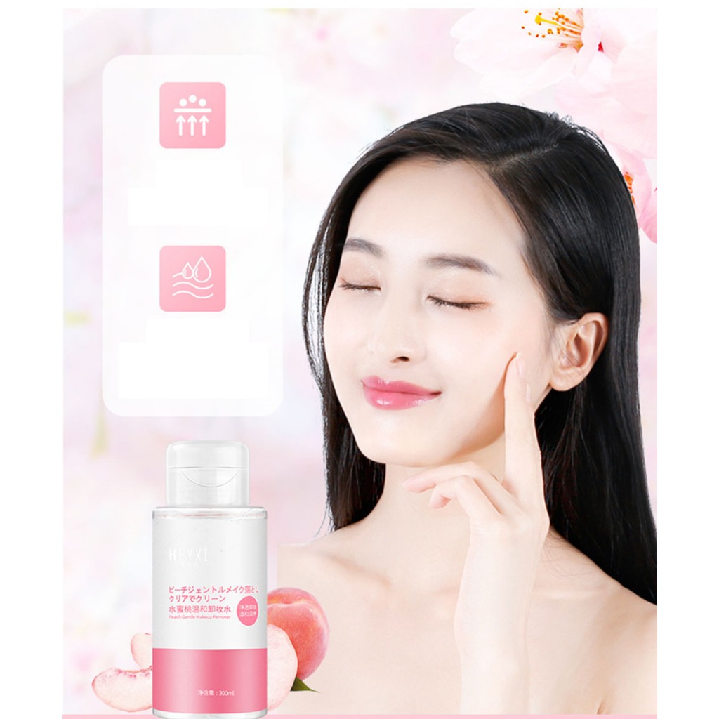 Nước tẩy trang đào Heyxi dung tích 300ml dịu nhẹ, Nước tẩy trang không cồn hương đào thơm tẩy sạch bụi bẩn sâu trong da