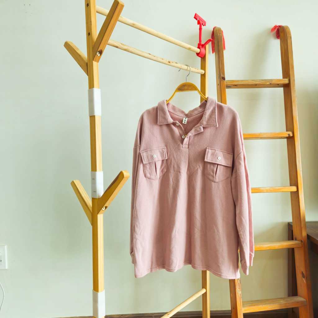 SALE THANH LÝ áo phông nữ dài tay da cá hồng nhạt cổ polo