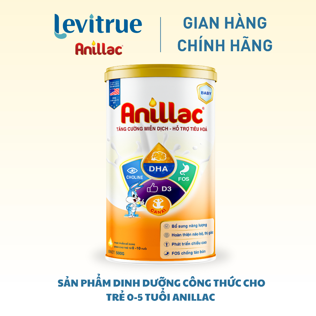Sữa bột tăng cân cho trẻ thấp còi Anillac, Sữa tăng cân Anillac Levitrue 500g