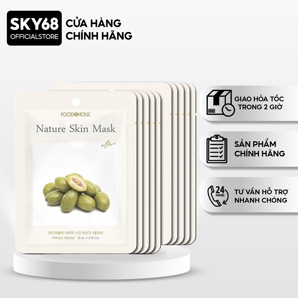 Combo 10 Mặt Nạ Olive Cấp Ẩm, Chống Lão Hoá Foodaholic Nature Skin Mask 23gx10 - OLIVE