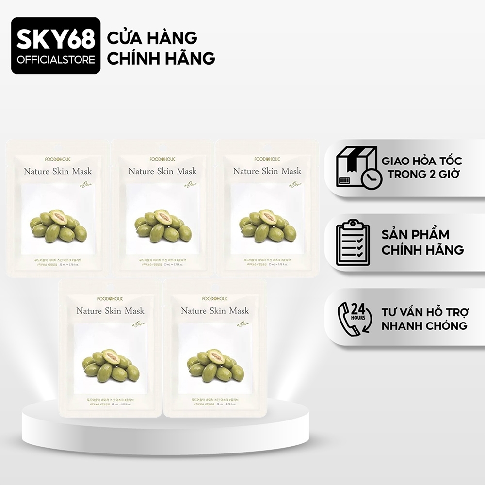 Combo 5 Mặt Nạ Olive Cấp Ẩm, Chống Lão Hoá Foodaholic Nature Skin Mask 23gx5 - OLIVE
