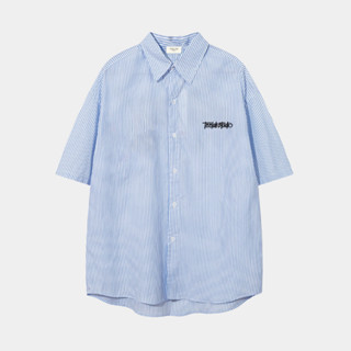 Áo Sơ Mi Tay Ngắn Kẻ Sọc Teelab Graffiti Unisex Form Oversize Local Brand màu Xanh SS049