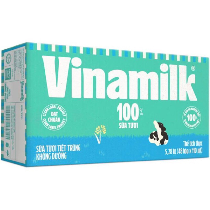 Thùng 48 bịch Sữa tươi tiệt trùng không đường Vinamilk 100% Sữa tươi 220ml