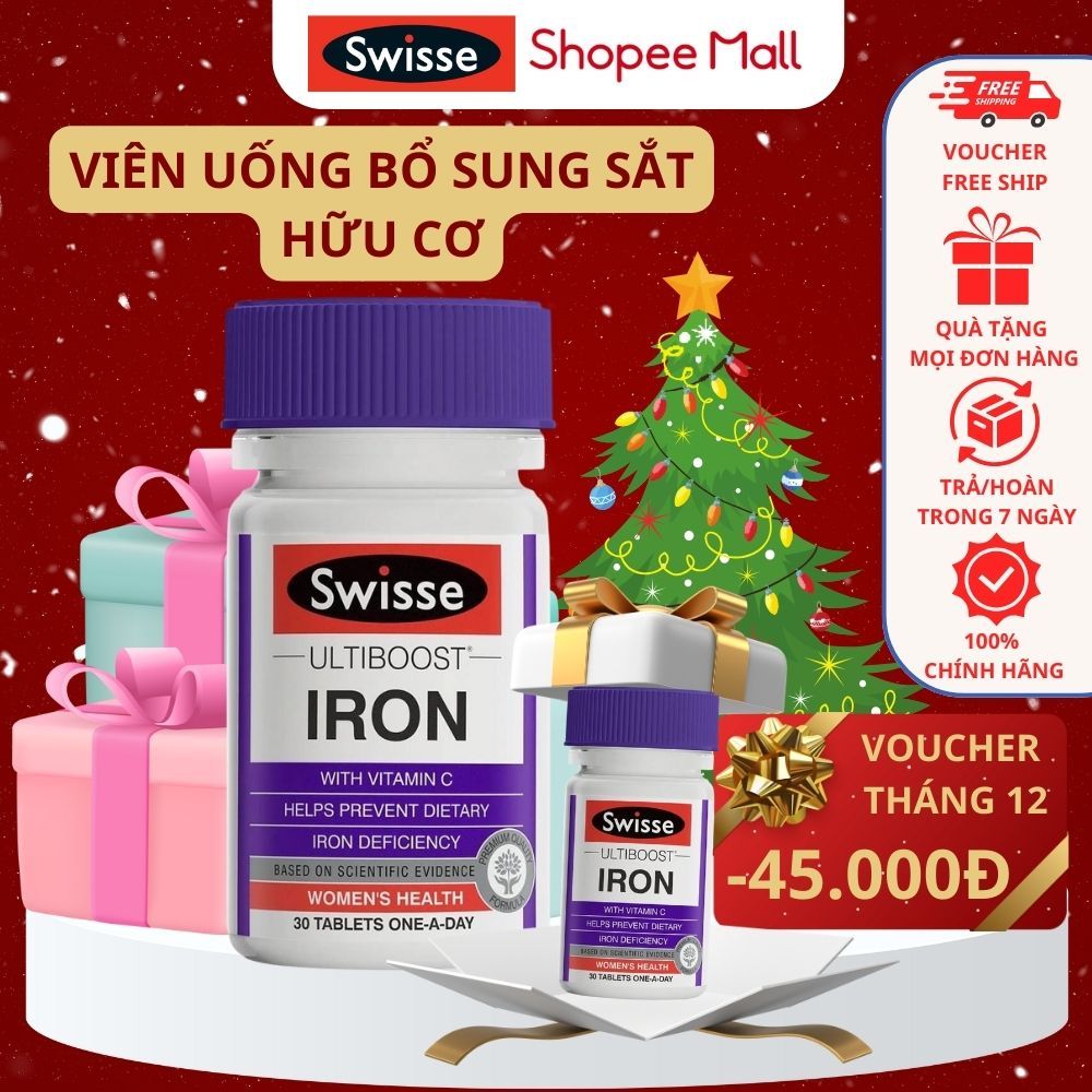 Sắt hữu cơ cho phụ nữ mẹ bầu Swise Ultiboost Iron 30 viên của Úc