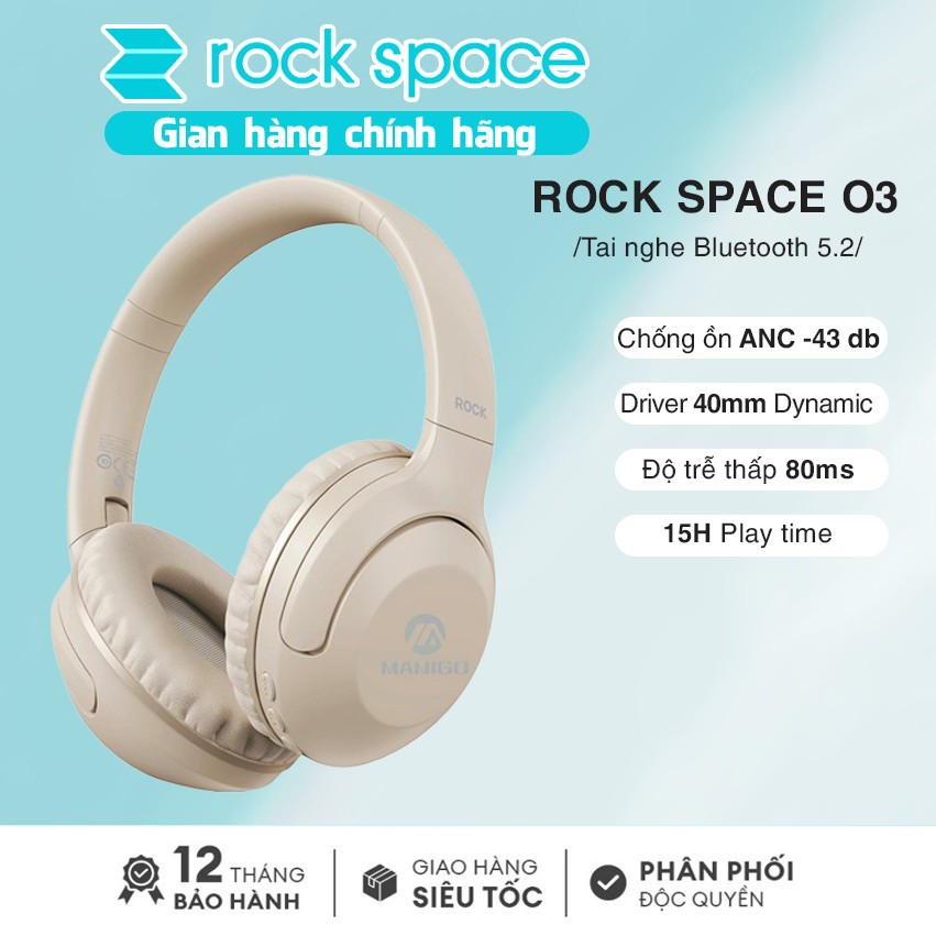 Headphone Tai nghe bluetooth chụp tai không dây Rockspace O3 chống ồn chủ động ANC có mic hàng chính hãng BH 12 tháng