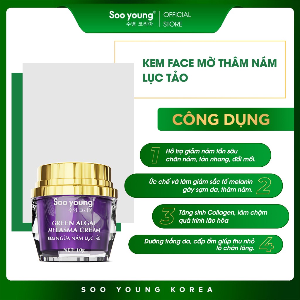 Kem face mờ thâm nám Lục Tảo SOOYOUNG 10gr