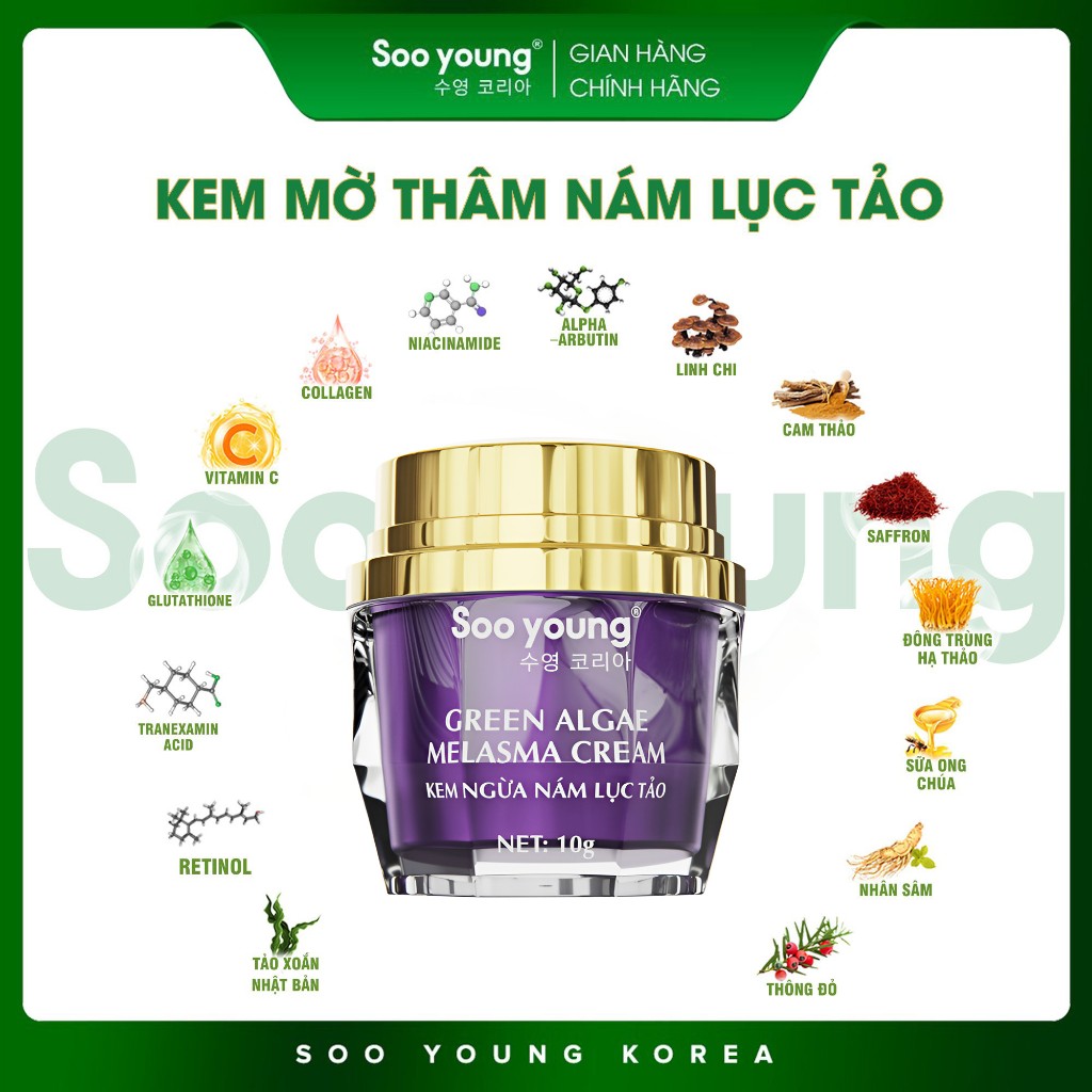 Kem face mờ thâm nám Lục Tảo SOOYOUNG 10gr