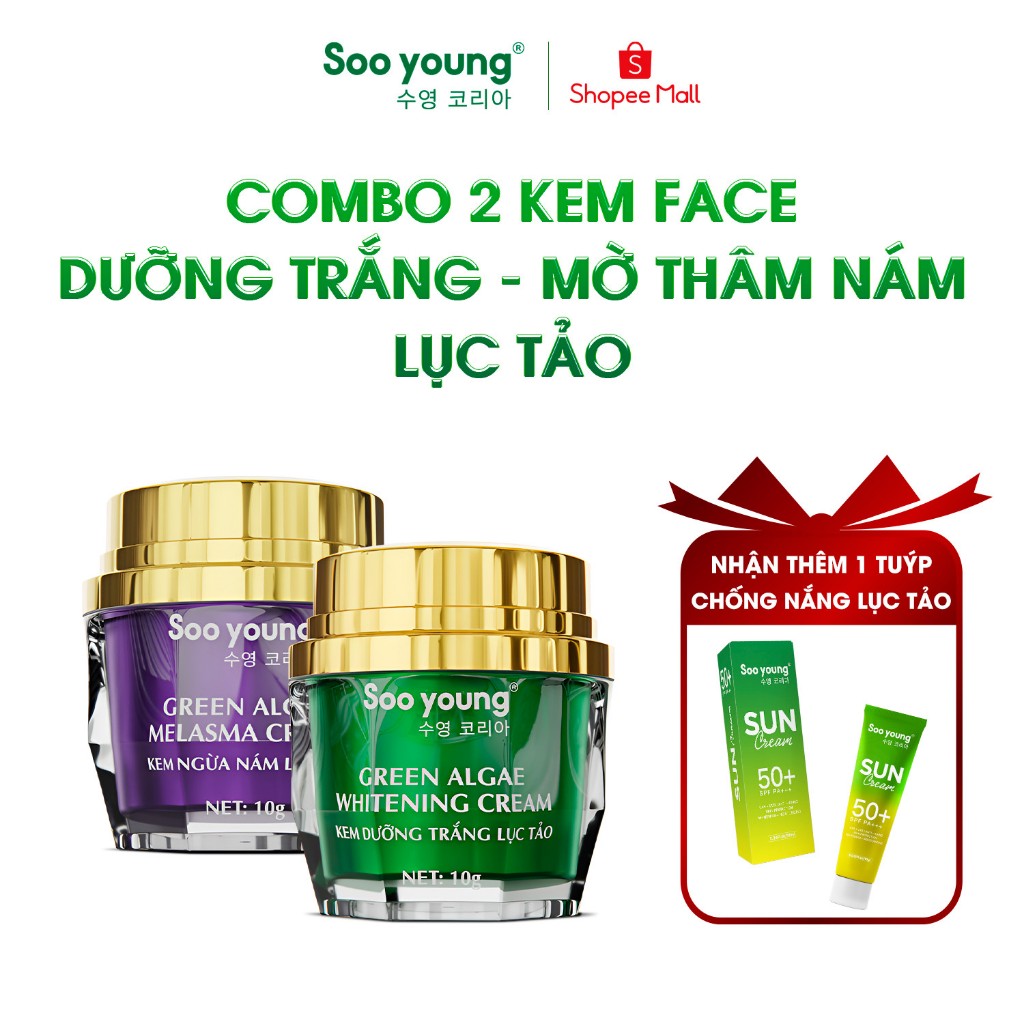 Combo kem face dưỡng trắng & mờ thâm nám Lục Tảo SOOYOUNG 10gr