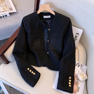 Áo dạ tweed nữ cổ tròn siêu sang chảnh