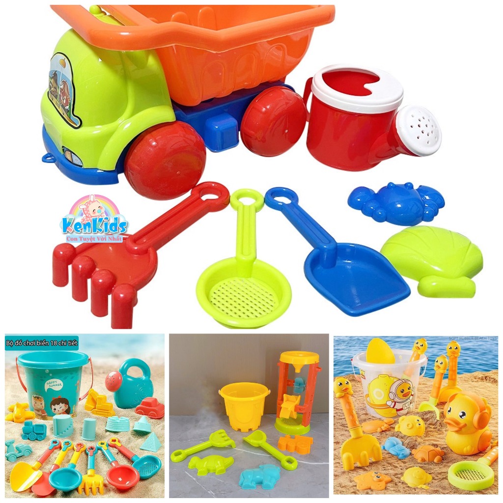 Đồ chơi xúc cát đi biển kèm xô nhiều chi tiết - Xe Ben xúc cát / Dụng cụ làm vườn cho bé - SP0438