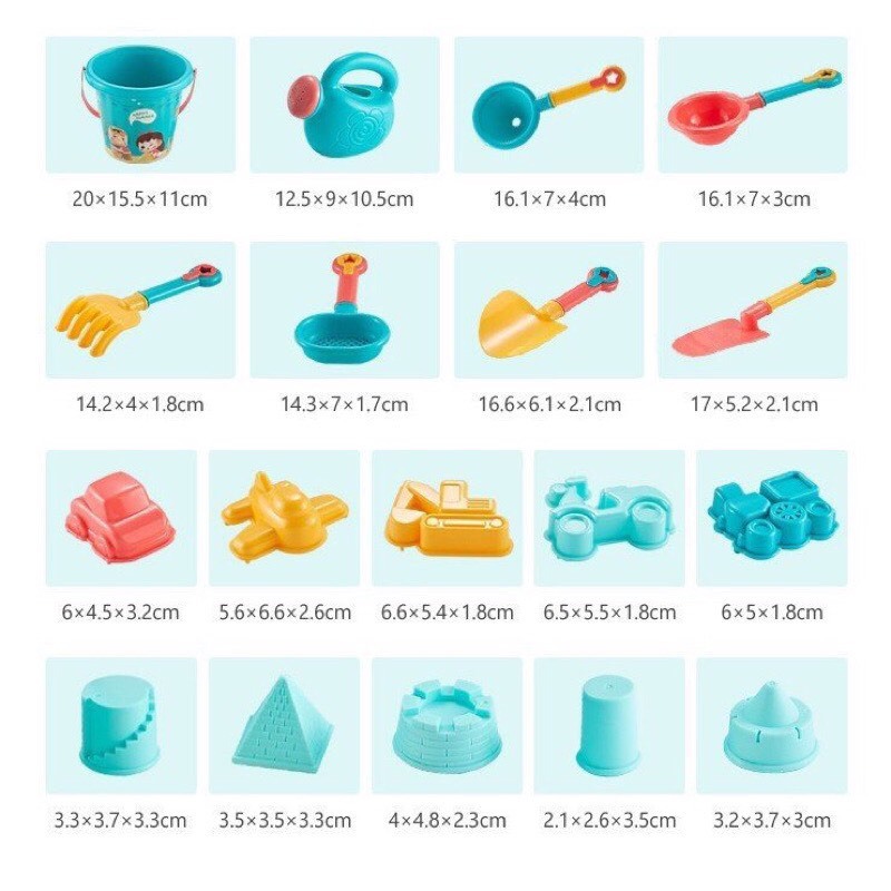 Đồ chơi xúc cát đi biển kèm xô nhiều chi tiết - Xe Ben xúc cát / Dụng cụ làm vườn cho bé - SP0438