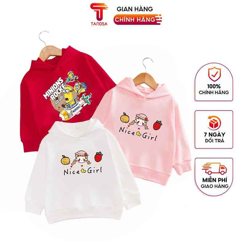 Áo hoodie bé trai bé gái TANOSA áo nỉ chất da cá cho bé có mũ size 12kg đến 32kg in hình