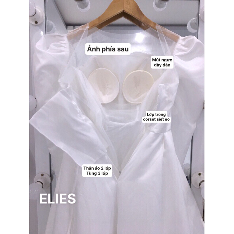 ELIES đầm cưới tay dài kết hoa 3D đan dây sau lưng