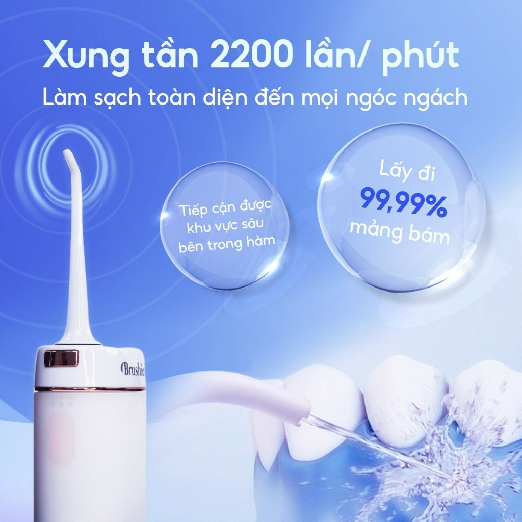 Tăm nước mini Brushie gấp gọn tiện lợi, sử dụng được cho người niềng răng, bảo hành 12 tháng 1 đổi 1