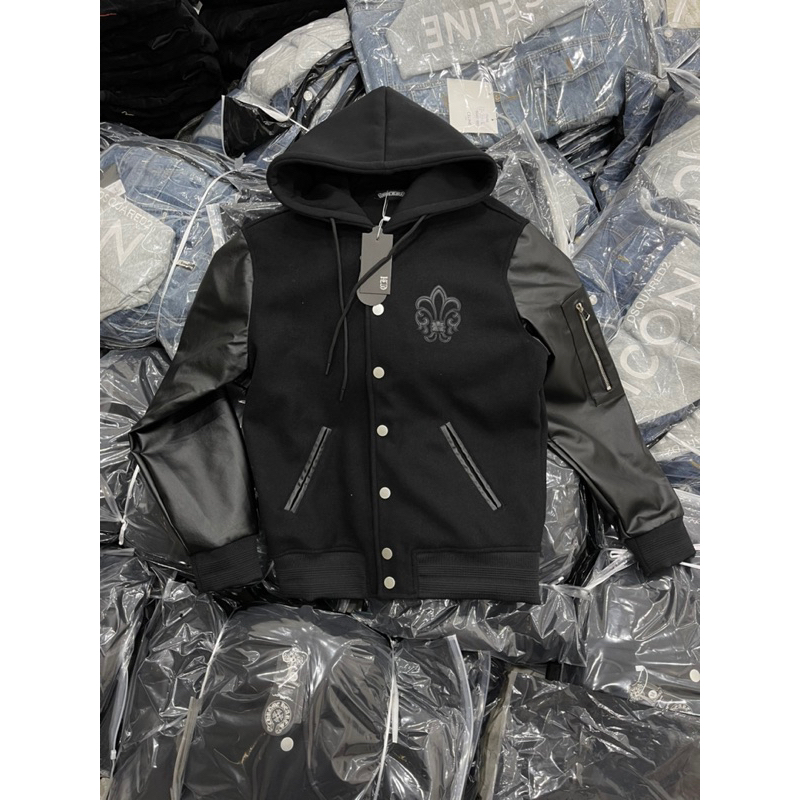 Áo Khoác Dạ Mũ Nỉ Thêu Da Chrrome Hearts Cao Cấp