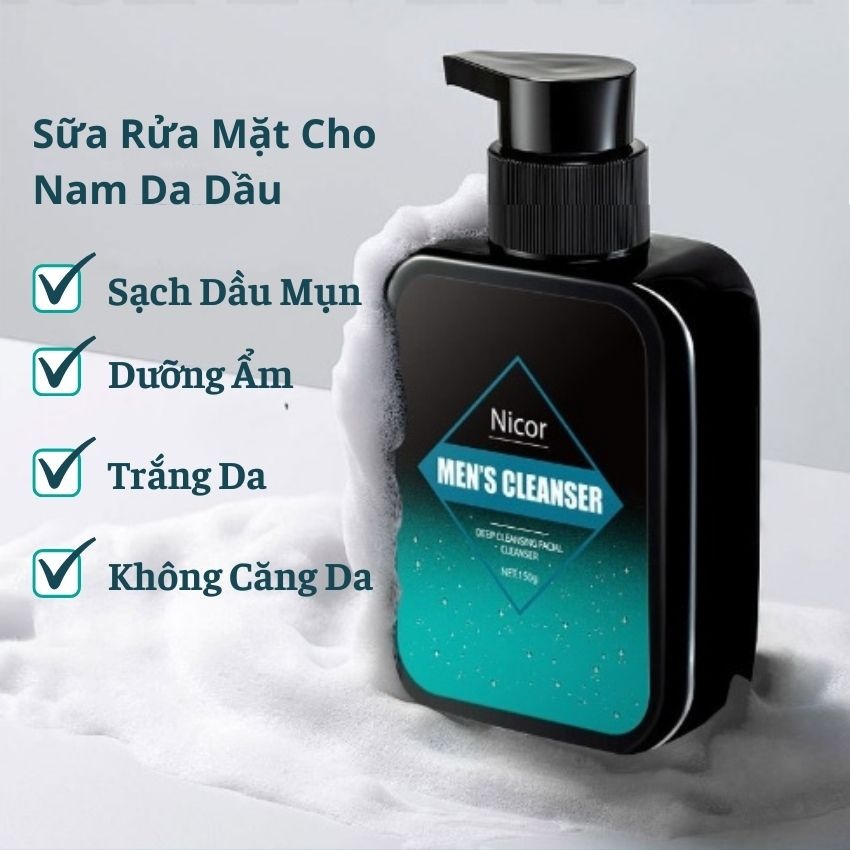 Sửa rửa mặt nam sạch sâu dưỡng trắng da Nicor 150g, Sửa rửa mặt trắng da nam cho da sáng bóng săn chắc đầy nam tính