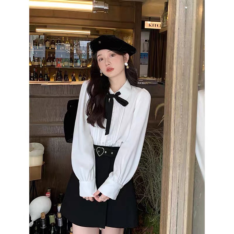 Áo sơ mi cổ sen tiểu thư kèm nơ sang chảnh deliz tay nhún bồng cách điệu dễ thương GABY