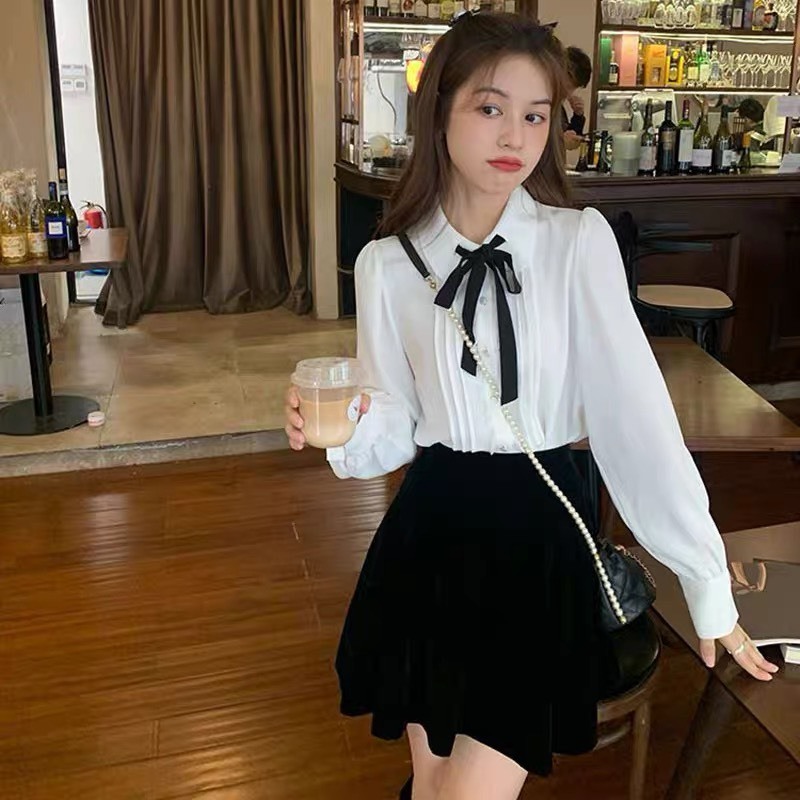 Áo sơ mi cổ sen tiểu thư kèm nơ sang chảnh deliz tay nhún bồng cách điệu dễ thương GABY