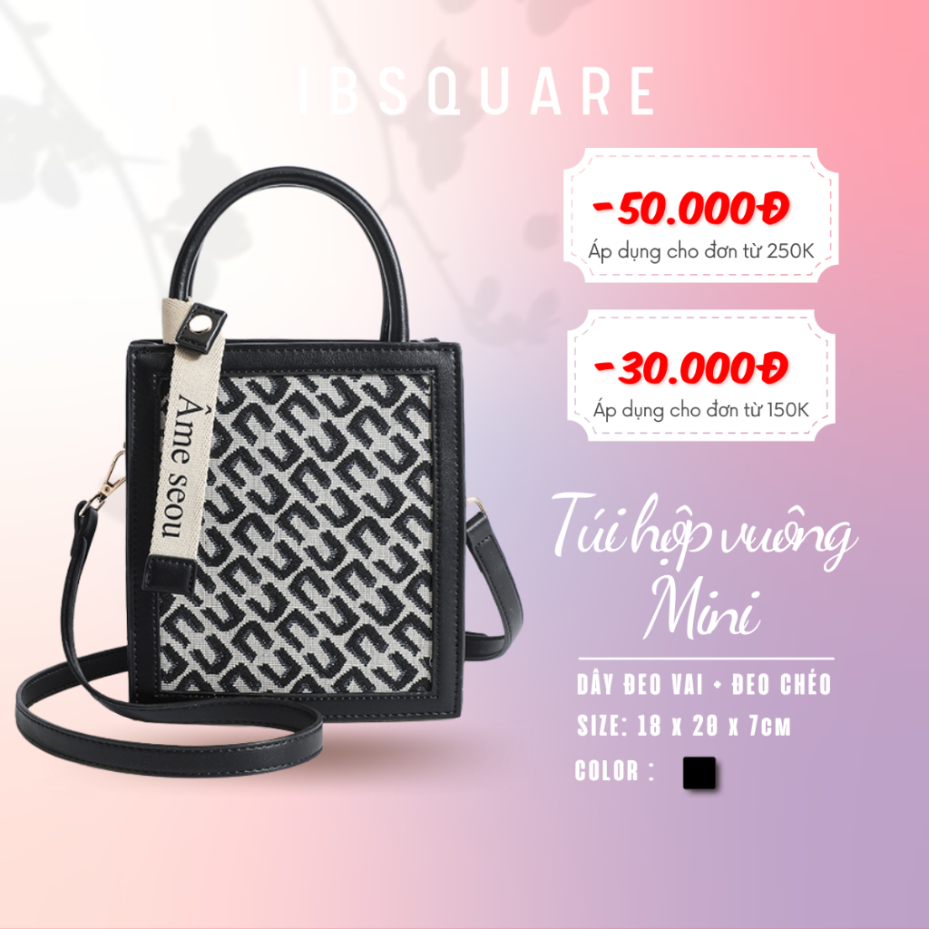 Túi xách Mini IBSQUARE TN4 đeo vai đeo chéo Mini da hoạ tiết kẻ sọc Phong cách Hàn Quốc