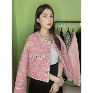 Áo khoác Dạ Tweed Hồng Khuy Ngọc