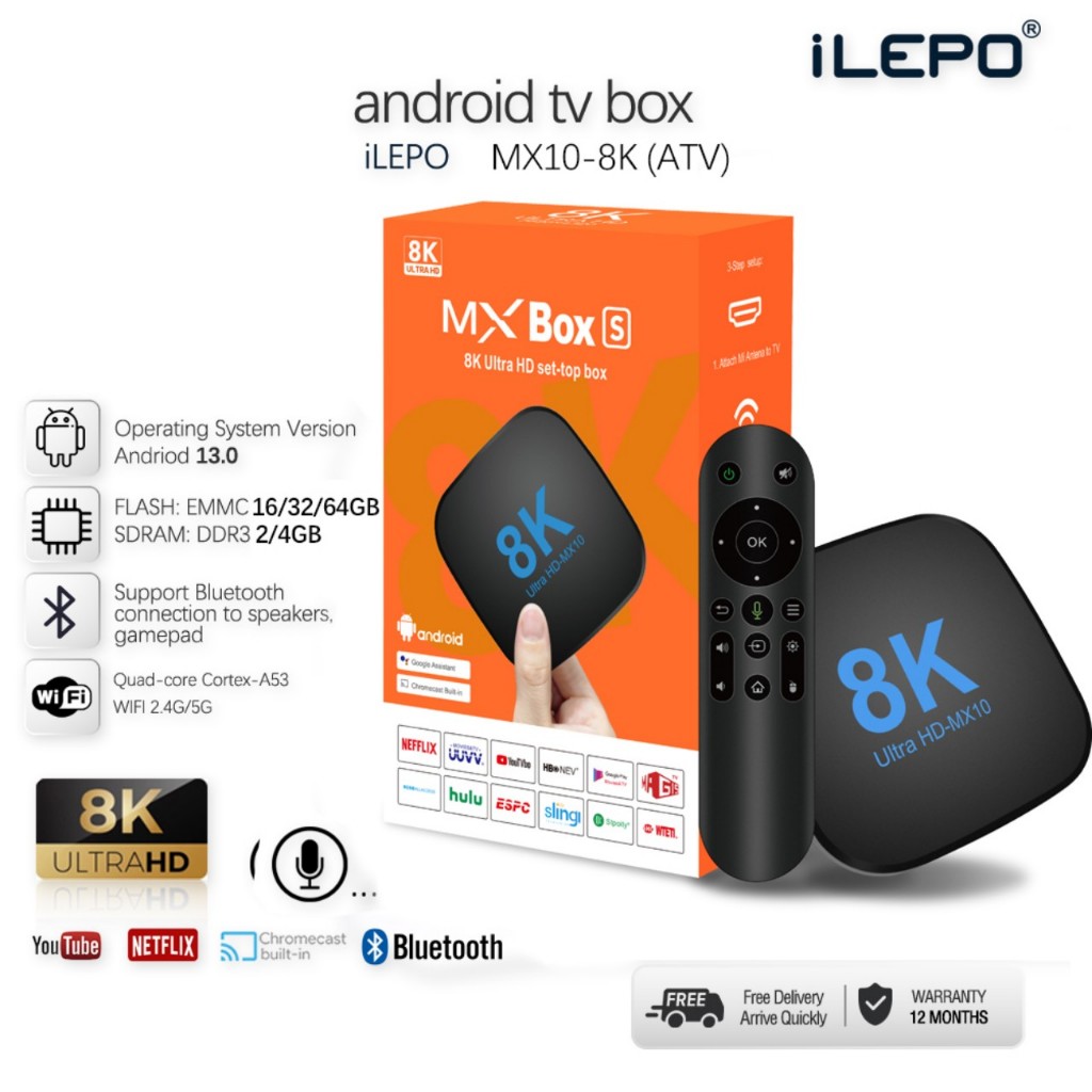 Android tv box độ phân giải 8K android 13.0 bluetooth 5.0 MX10-8K băng tần kép bảo hành 1 năm MX10-8K tv box