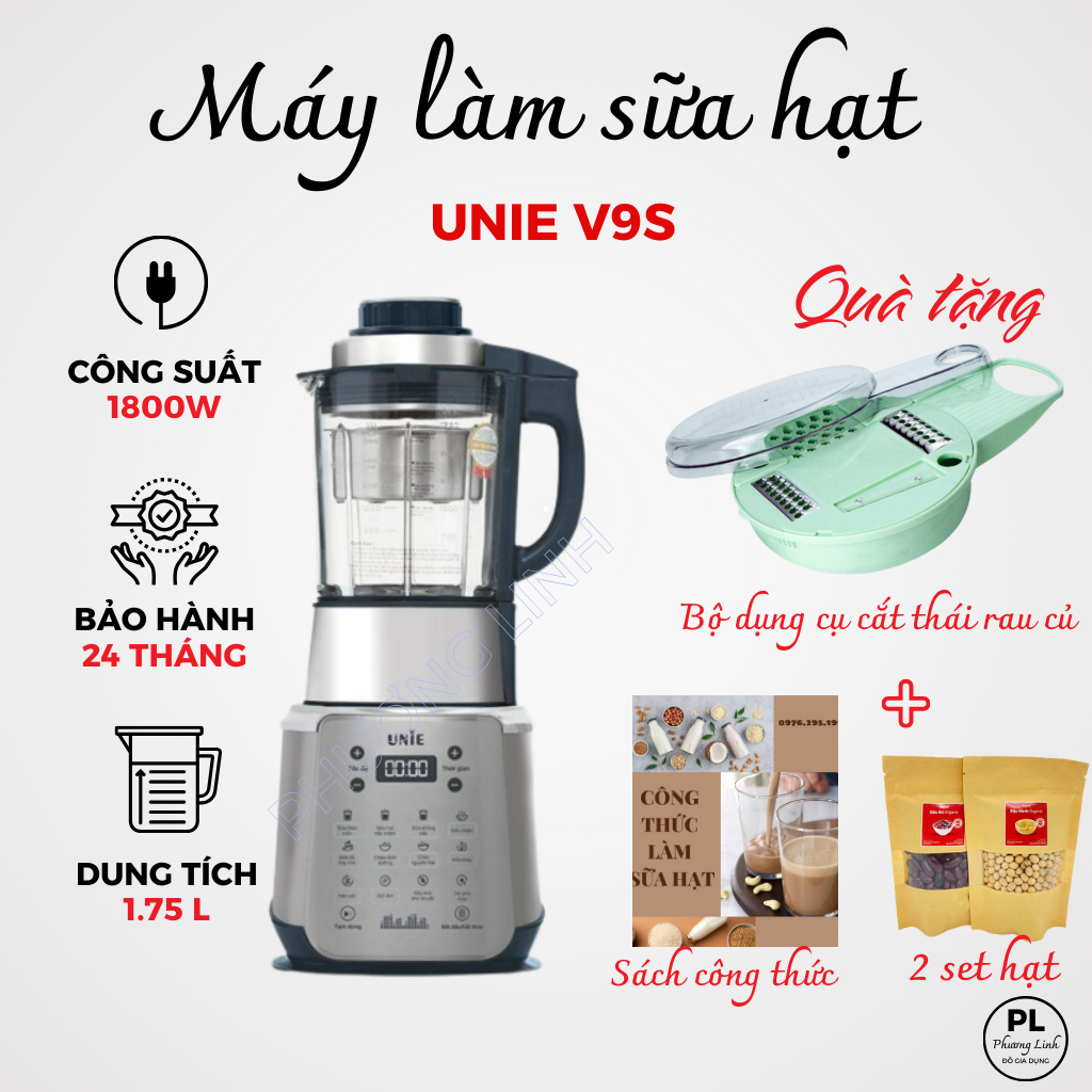Máy làm sữa hạt UNIE V9S - Có Chức Năng Tạm Dừng và Giọng Nói Độc Quyền - Hàng chính hãng - Bảo hành 24 Tháng