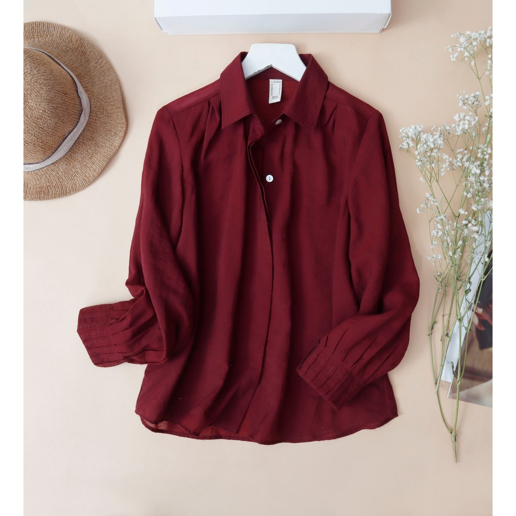 Áo sơ mi Kachisa tơ cotton xếp li tay sang trọng - 851