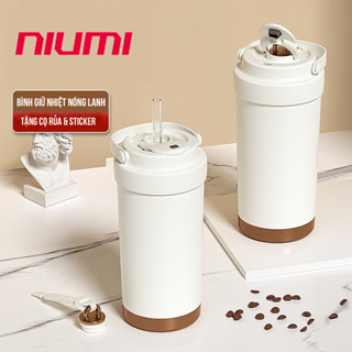 Ly giữ nhiệt NIUMI tráng sứ, khắc hình hoa ly, có dung tích 500ml xinh xắn, tiện lợi, dễ mang đi