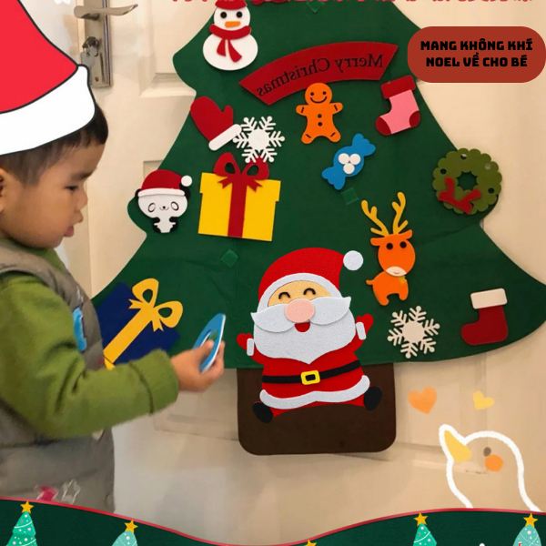 Cây thông noel trang trí dán tường kèm 35 chi tiết, Đồ chơi cây thông noel cho bé trai gái