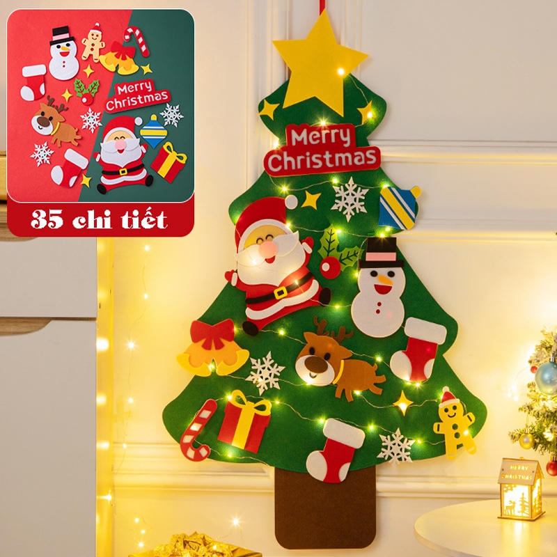 Cây thông noel trang trí dán tường kèm 35 chi tiết, Đồ chơi cây thông noel cho bé trai gái