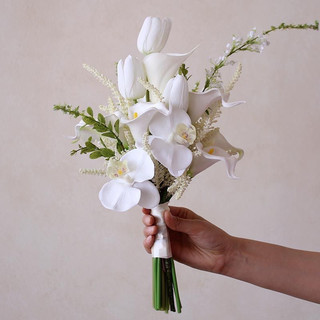 BÓ HOA CƯỚI, HOA LỤA CAO CẤP, HOA CẦM TAY CÔ DÂU, HOA TULIP CHẤT LIỆU LỤA TỰ NHIÊN MÀU SẮC PASTEL, HOA GIẢ TRANG TRÍ