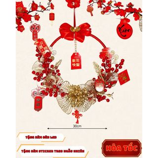 Vòng hoa đào đông trang trí nhà cửa chiêu tài lộc may mắn, vòng hoa tết treo cửa rước lộc vào nhà, vòng nguyệt quế tết