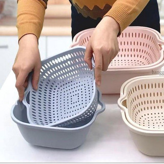 Bộ rổ nhựa kèm chậu việt nhật vuông 2 lớp