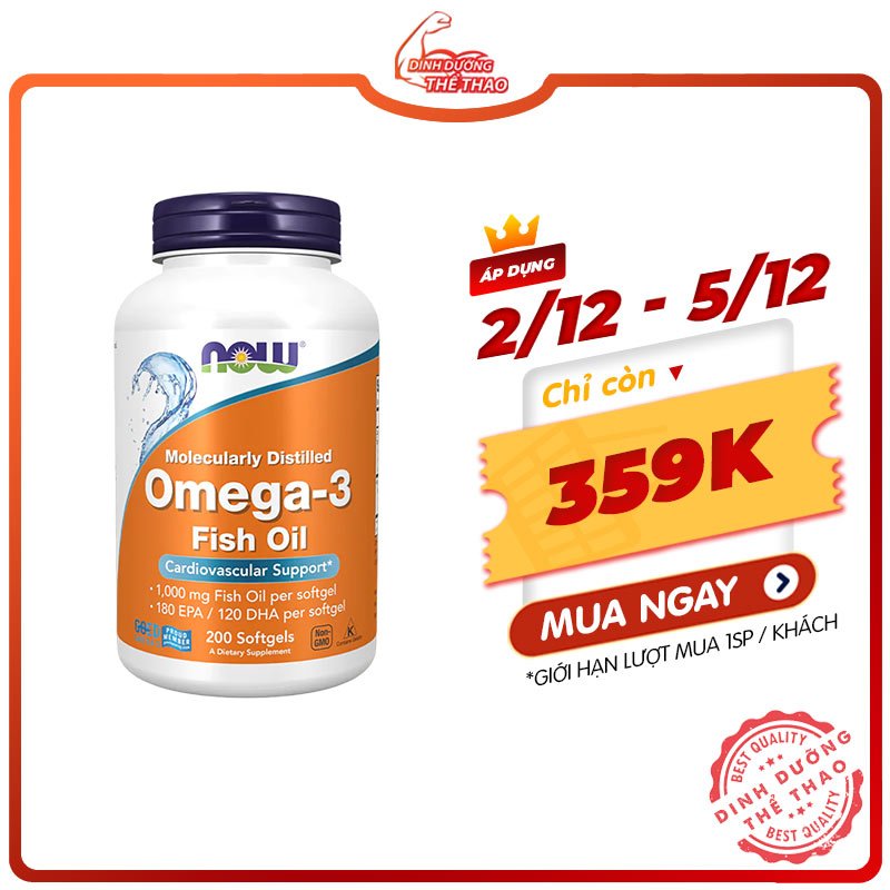 [GIÁ TỐT NHẤT] Viên Bổ Sung Giúp Đep Da Chống Lão Hóa Sáng Mắt Dầu Cá Omega3 Fish Oil NOW Omega 3 Từ Mỹ