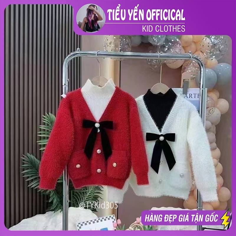 Quần áo trẻ em, Áo len lông bé gái màu đỏ mặc Noel - Tết cho bé 12-30kg A305 | Tiểu Yến KID