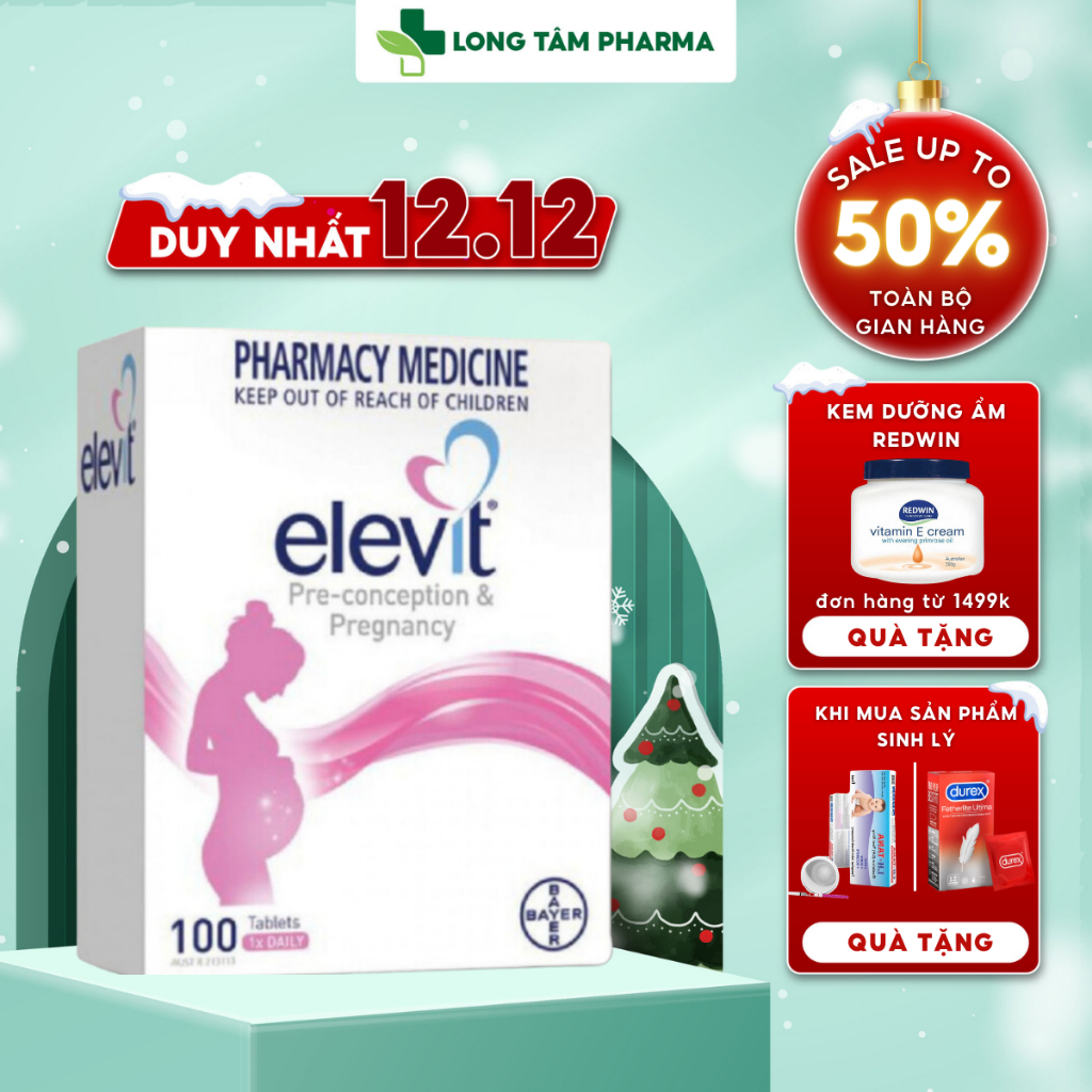 Elevit bầu Healthy Baby Healthy Mum hỗ trợ tăng cường sức khoẻ, hỗ trợ thai kỳ khoẻ mạnh 100 viên Bayer Úc