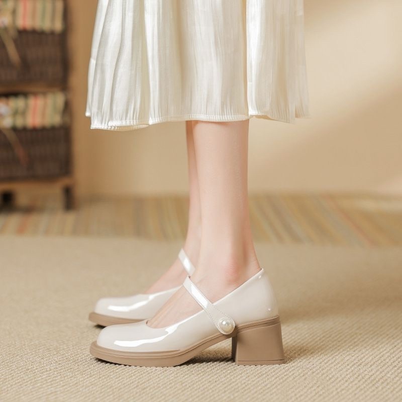 Giày búp bê nữ da bóng lolita đính ngọc tăng chiều cao 5cm mã 323