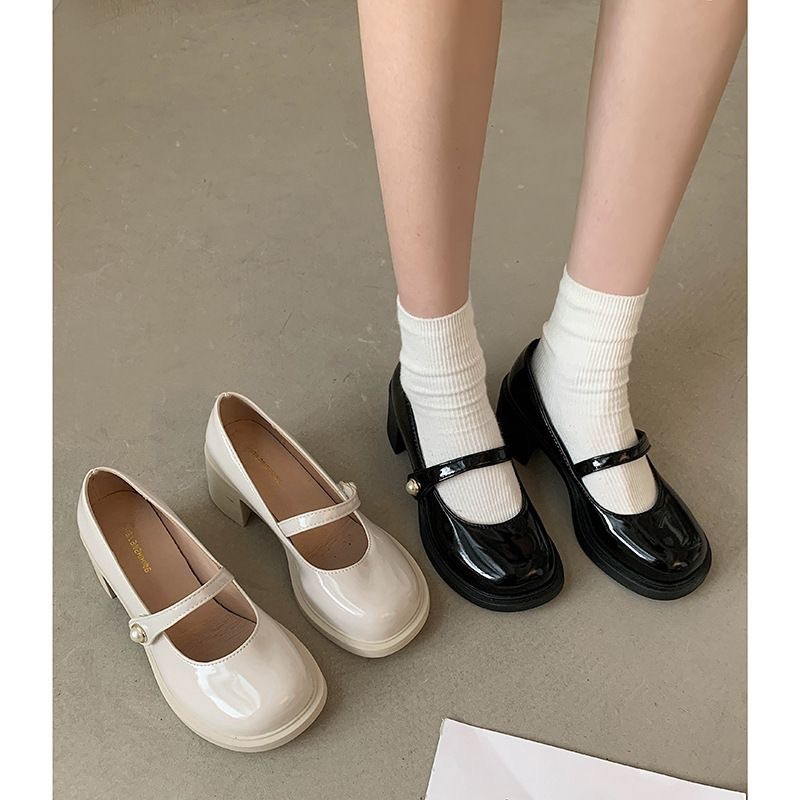 Giày búp bê nữ da bóng lolita đính ngọc tăng chiều cao 5cm mã 323